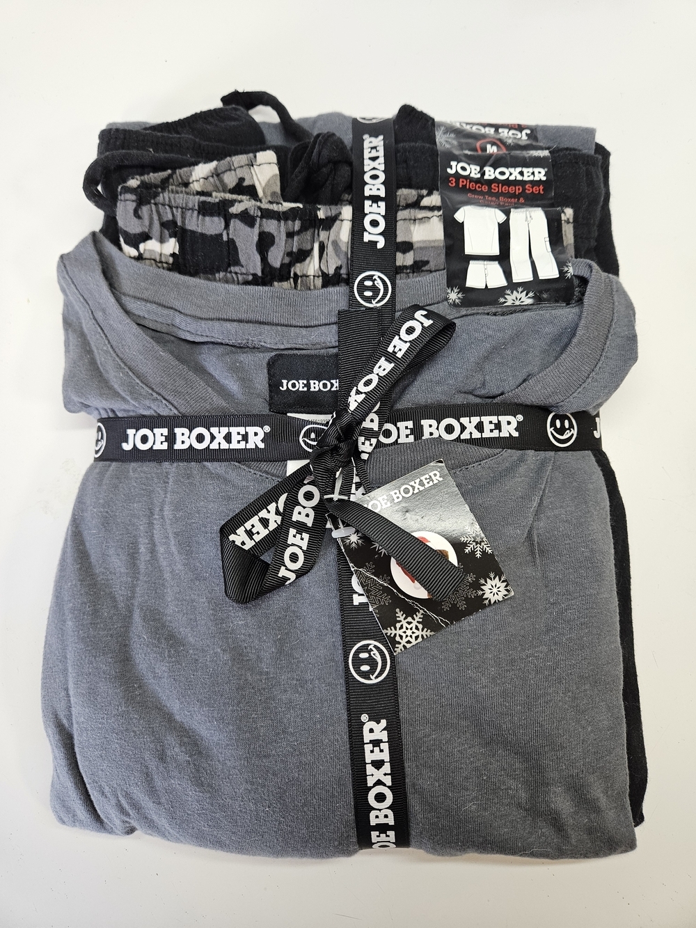 NEW Joe Boxer Men's Gray and Black Camouflage 3-Piece Sleep Set Medium
